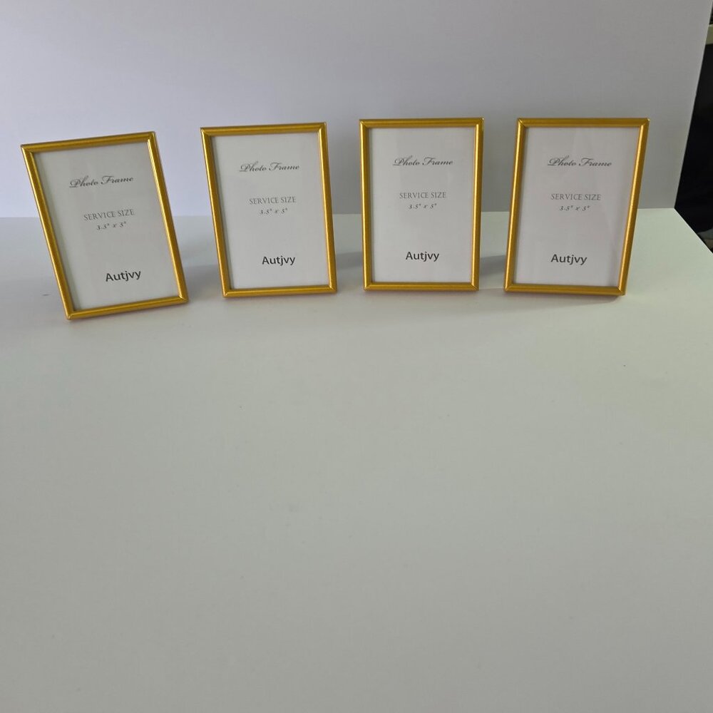 Gold 3.5” x 5” Picture Frames, Stand-up easel for displaying, Set of 4, NWOT